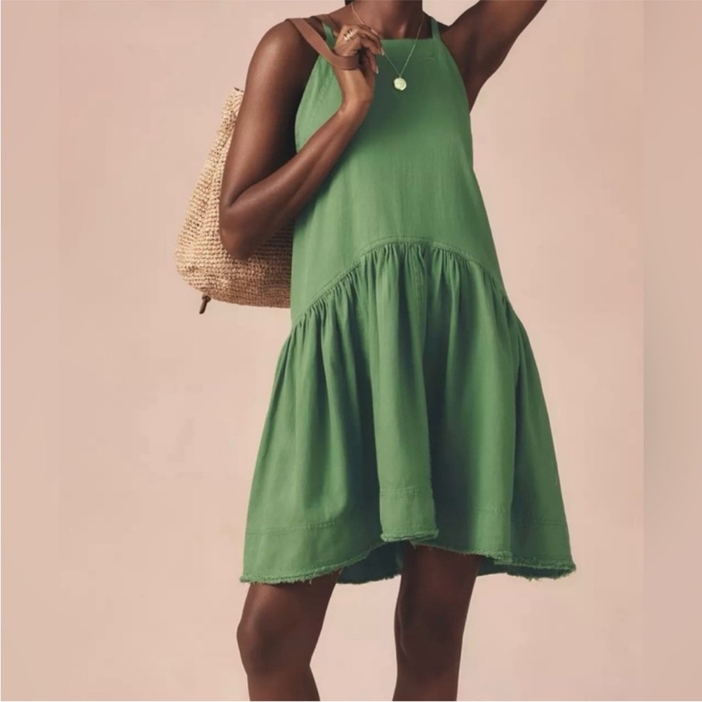 Anthropologie The Kyla Flounce Green Mini Dress